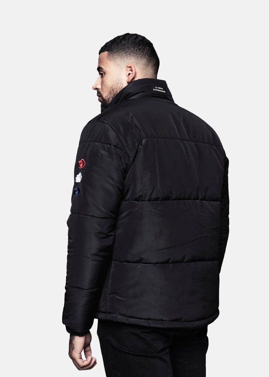 TRIPLE ROSE PUFFER JACKET - BLACK
