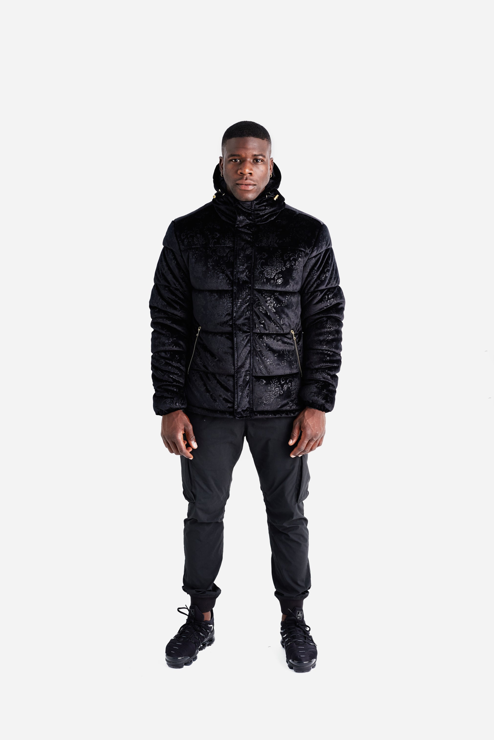 DOWN JACKET - All Black Velvet Pattern