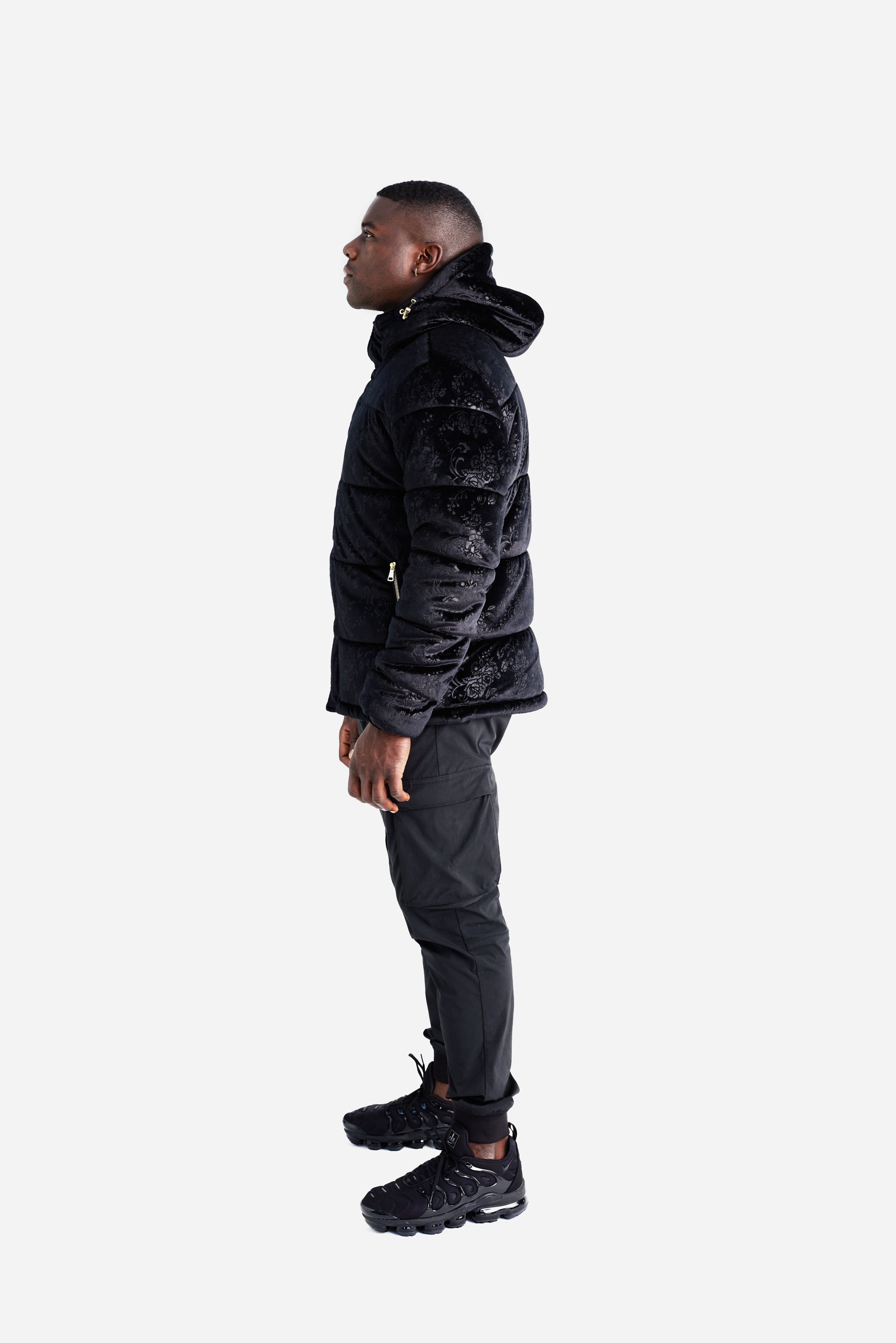 DOWN JACKET - All Black Velvet Pattern