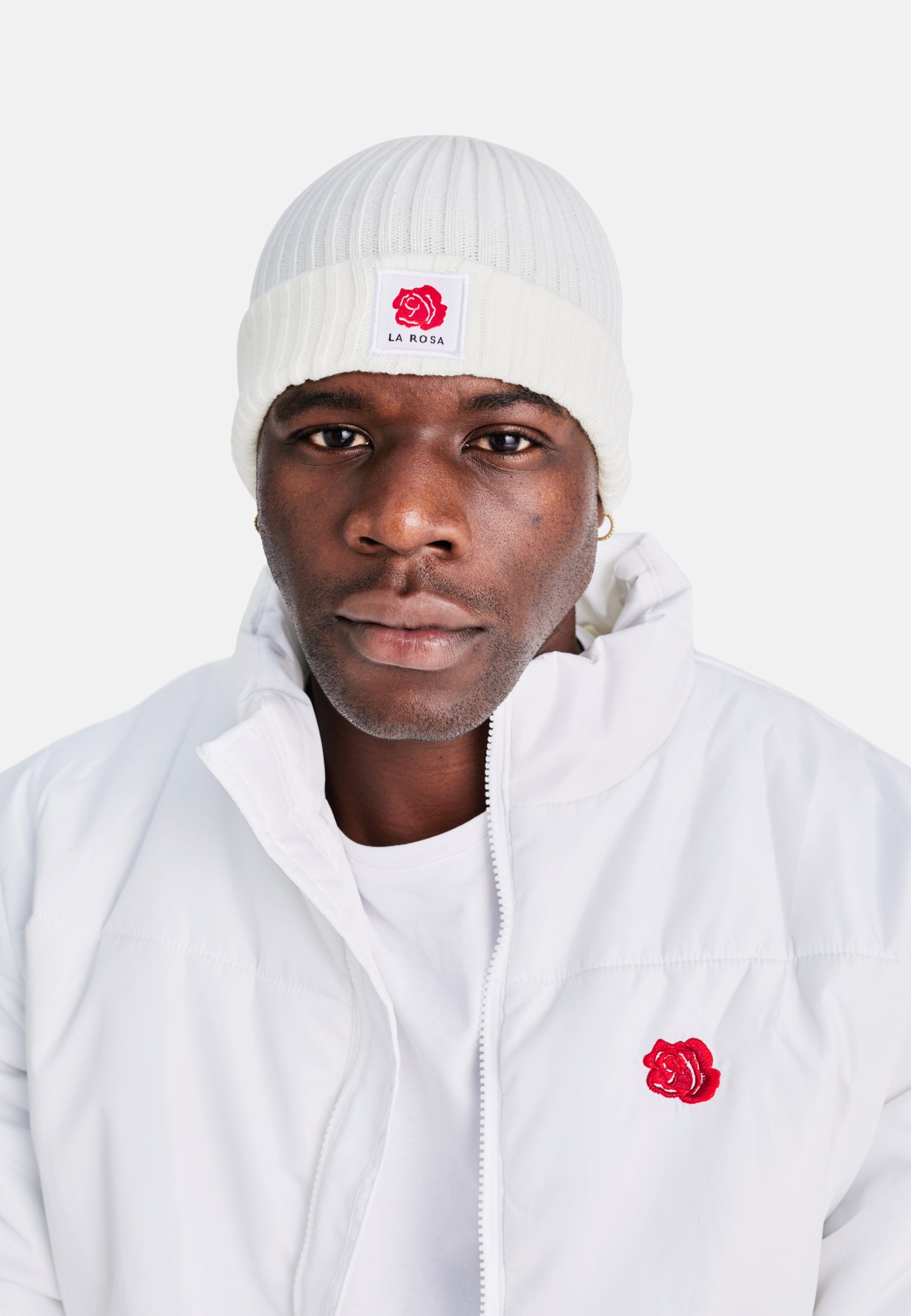 Beanie Rose Wool – All White Logo