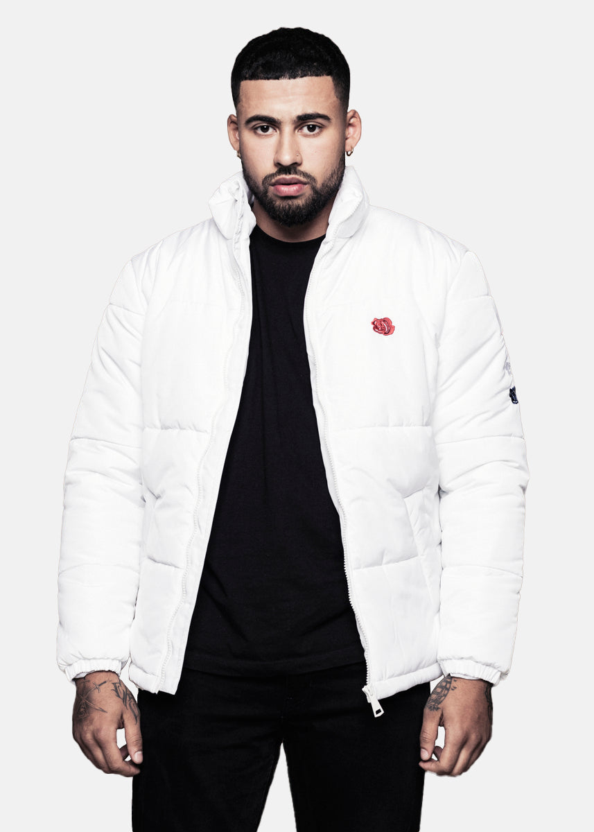 TRIPLE ROSE PUFFER JACKET - WHITE