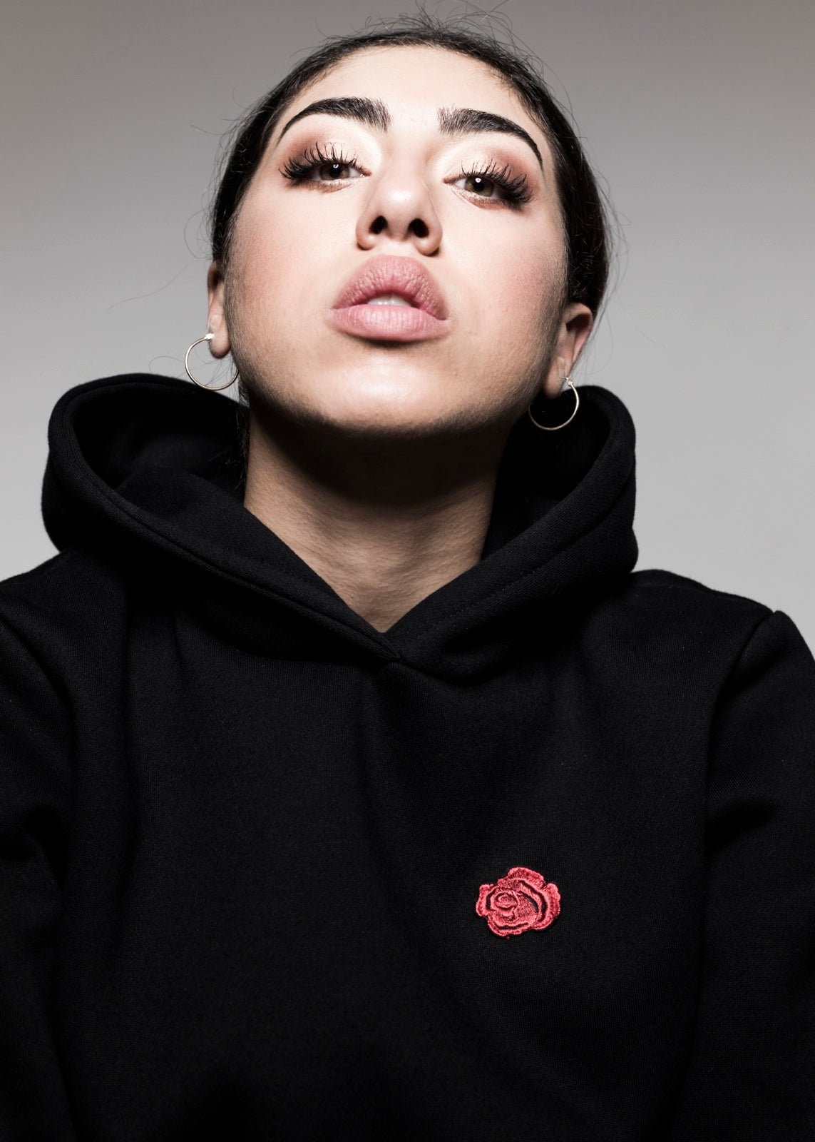 HOODIE - Sort Rose