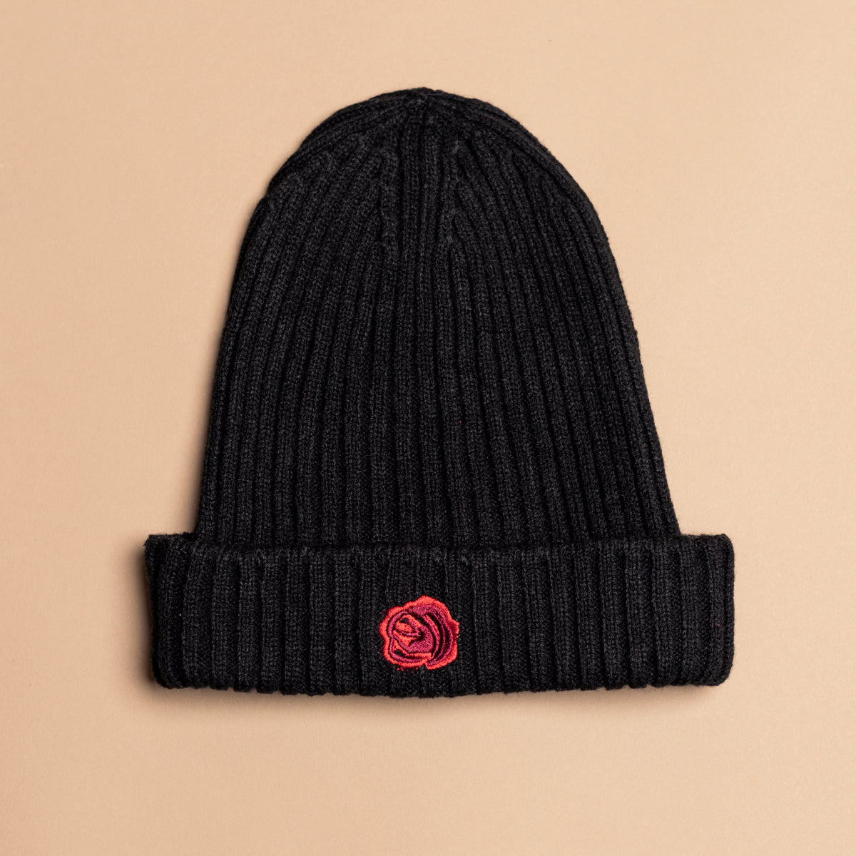 BEANIE 'ROSE WOOL' - BLACK RED