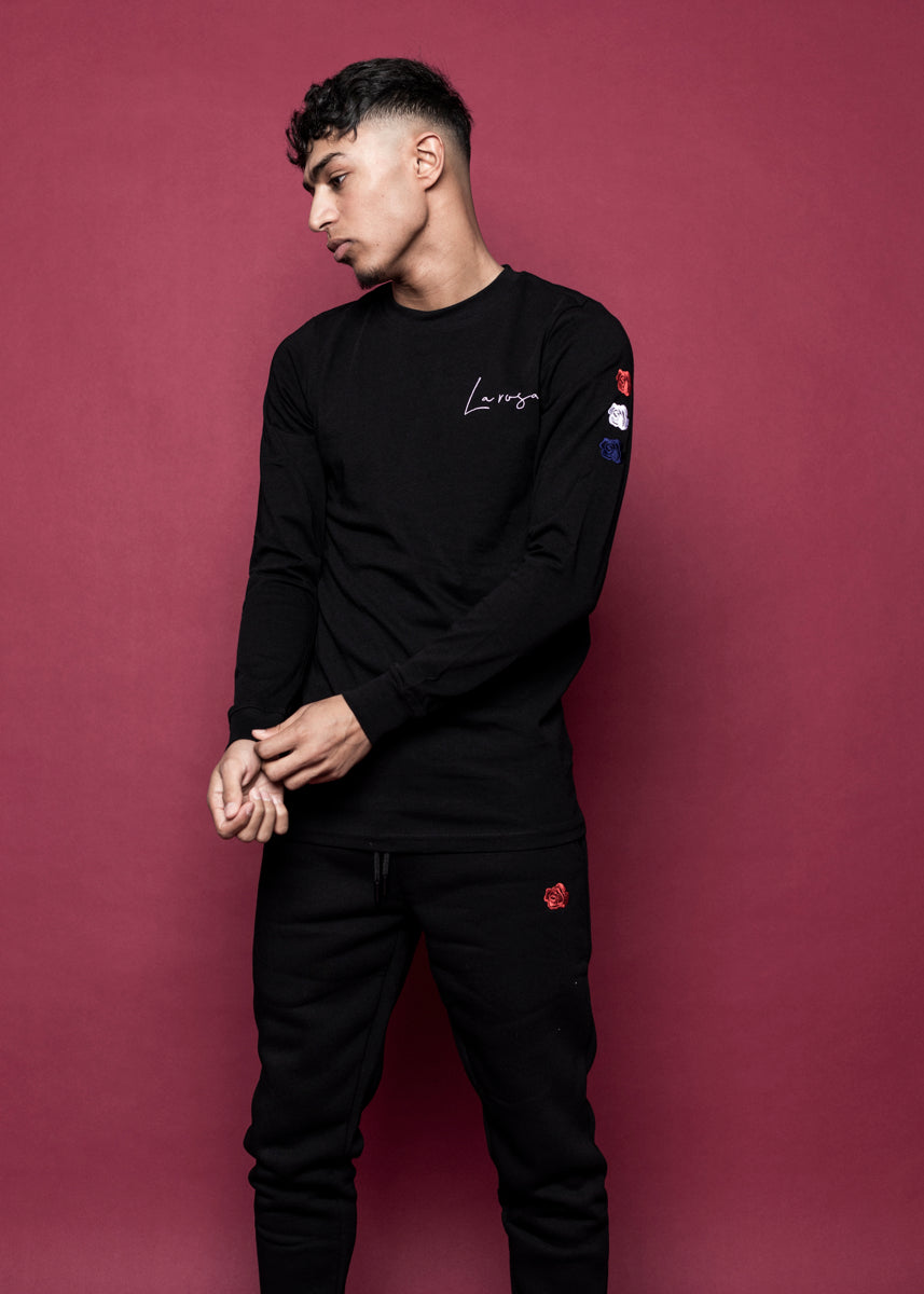 TEE 'TRIPLE ROSE LANGÆRMER' - SORT