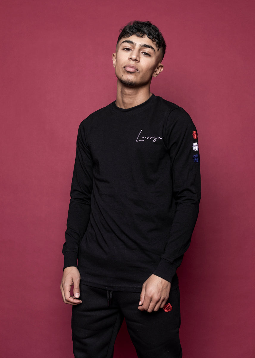 TEE 'TRIPLE ROSE LANGÆRMER' - SORT
