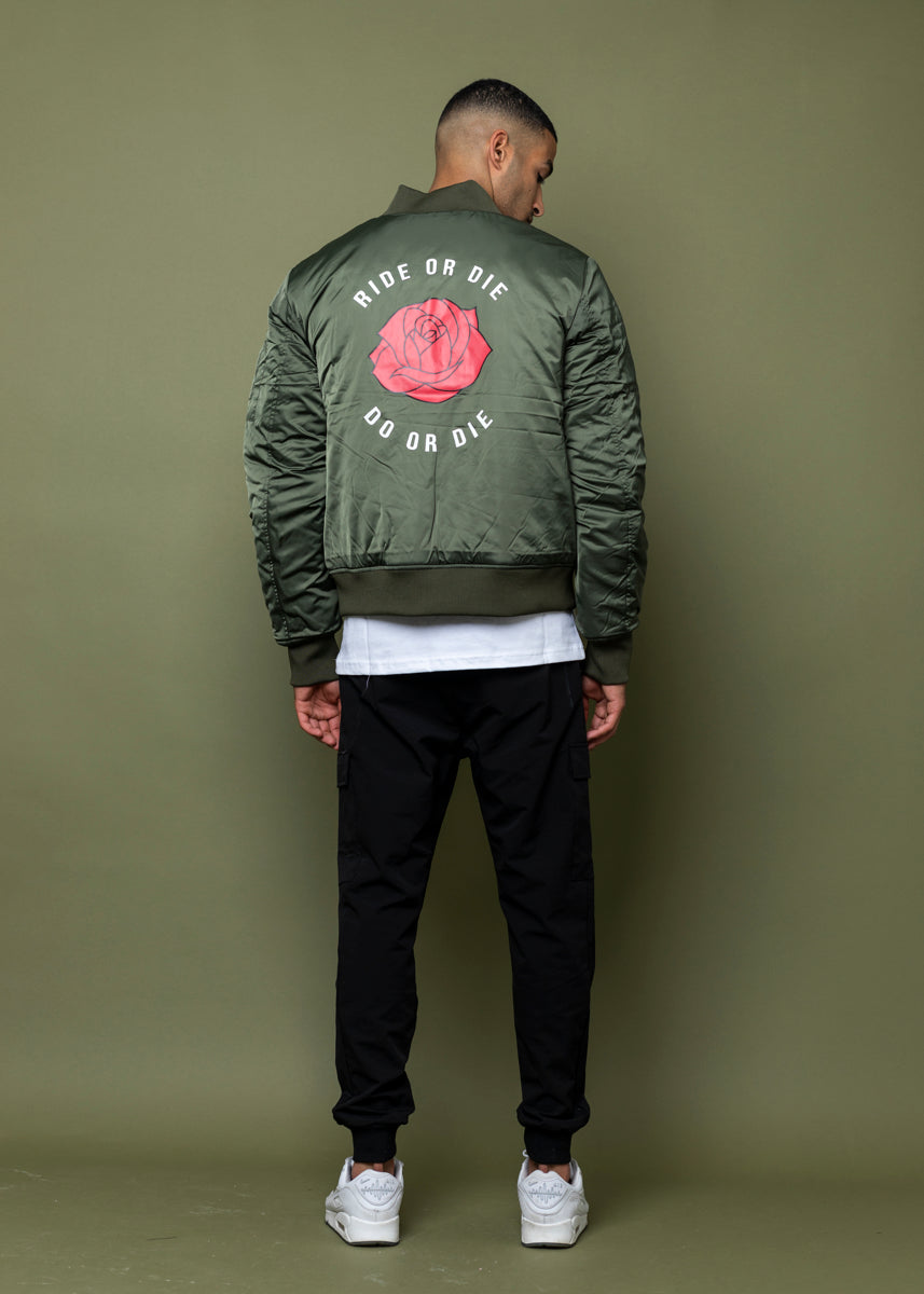 BOMBER JACKET - Green 'RIDE OR DIE'