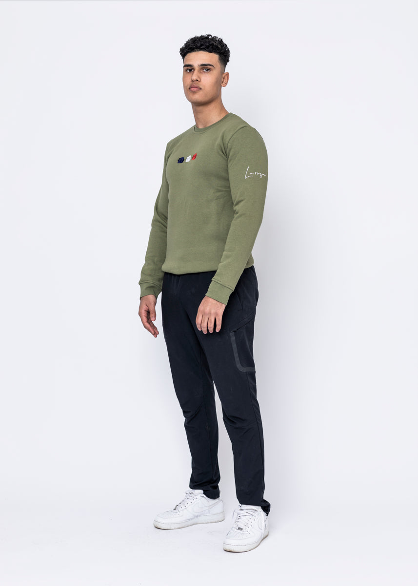 CREWNECK - TRIPLE ROSE army green