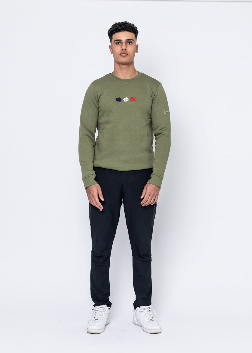 CREWNECK - TRIPLE ROSE army green
