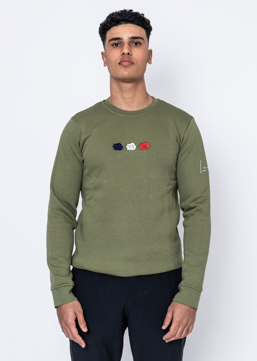 CREWNECK - TRIPLE ROSE army green