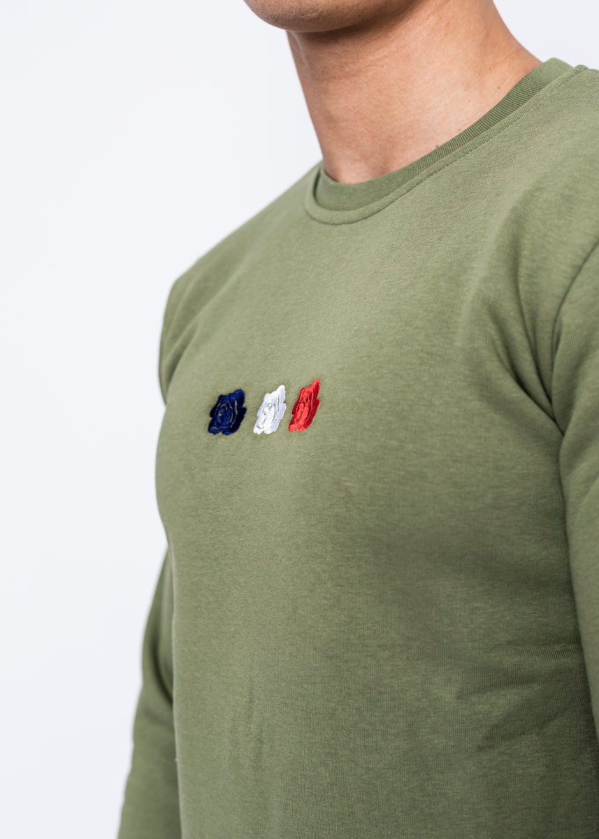 CREWNECK - TRIPLE ROSE army green