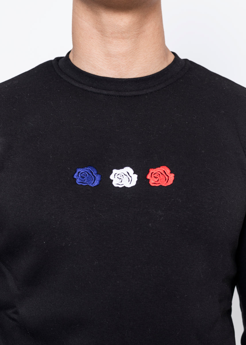 CREWNECK - TRIPLE ROSE BLACK