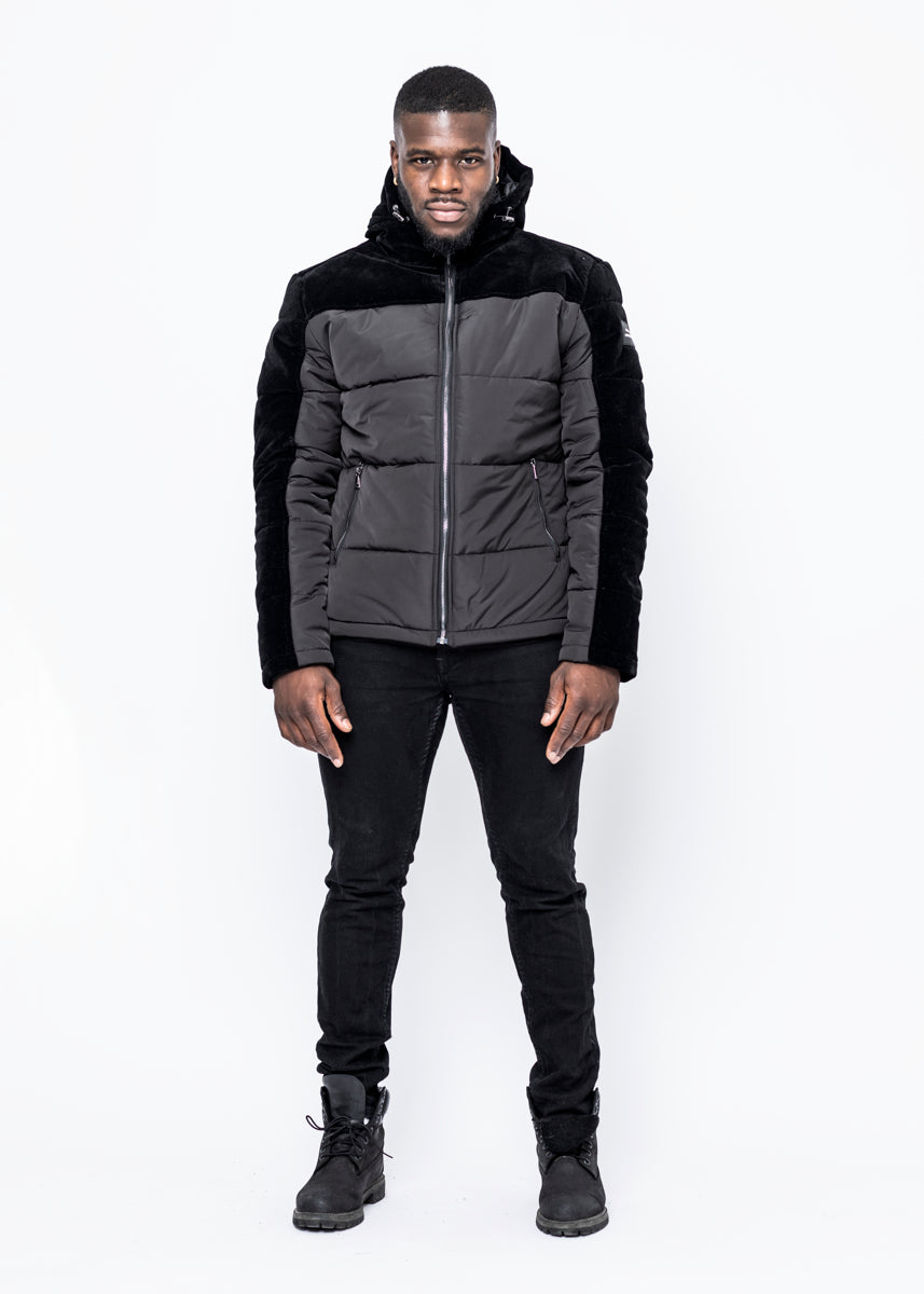 DOWN JACKET - BLACK VELVET GUN METAL ZIPPER