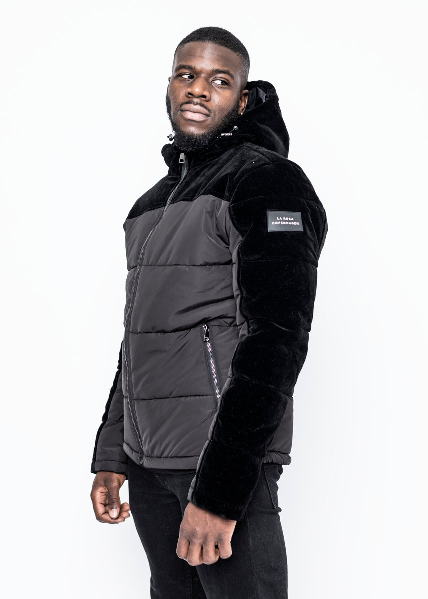 DOWN JACKET - BLACK VELVET GUN METAL ZIPPER