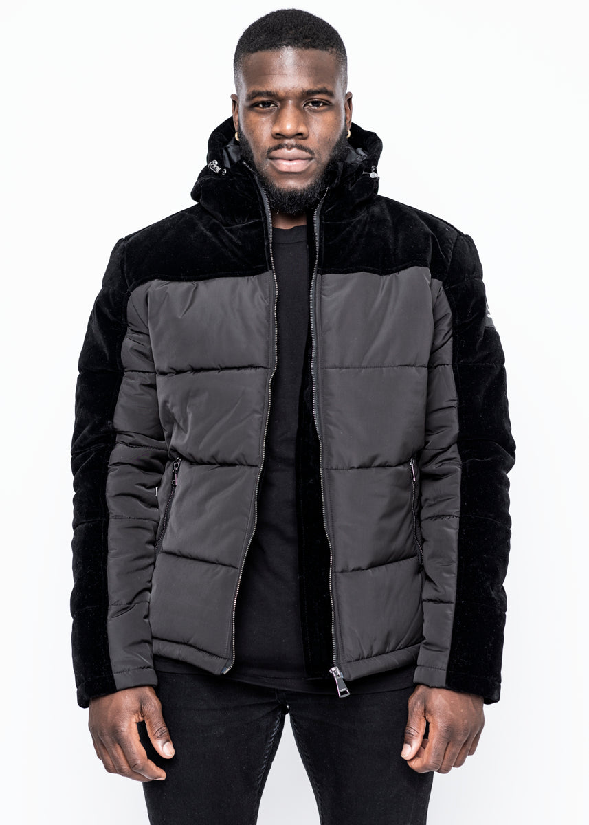 DOWN JACKET - BLACK VELVET GUN METAL ZIPPER