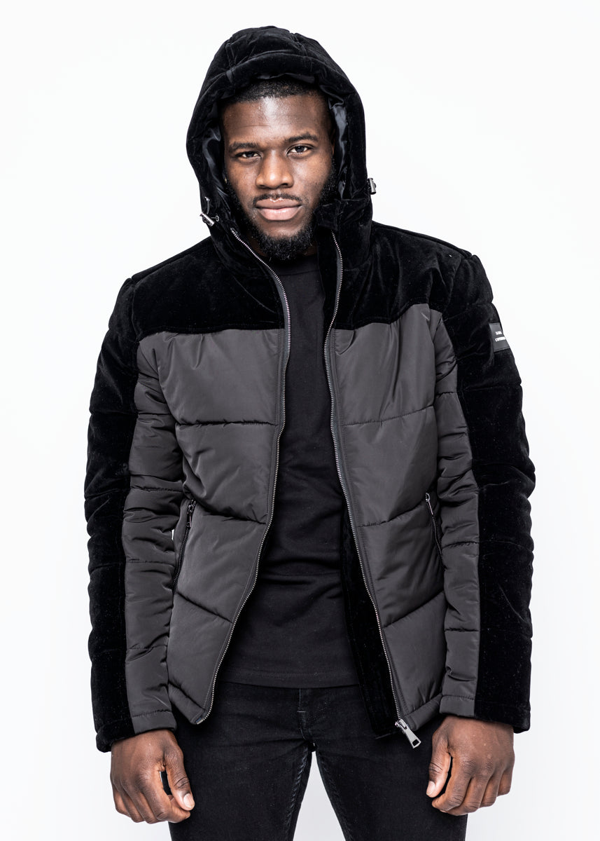 DOWN JACKET - BLACK VELVET GUN METAL ZIPPER