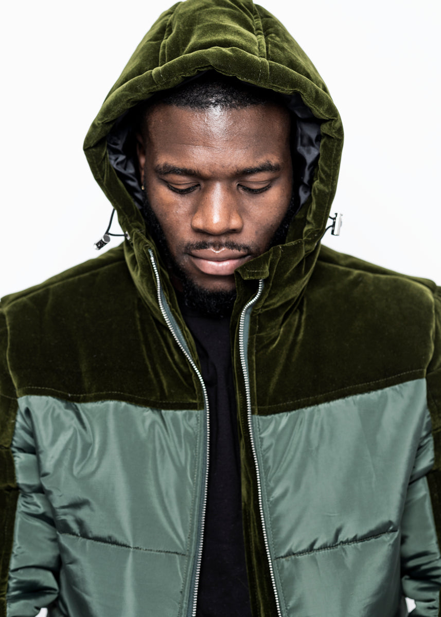 DOWN JACKET - ARMY GREEN VELVET
