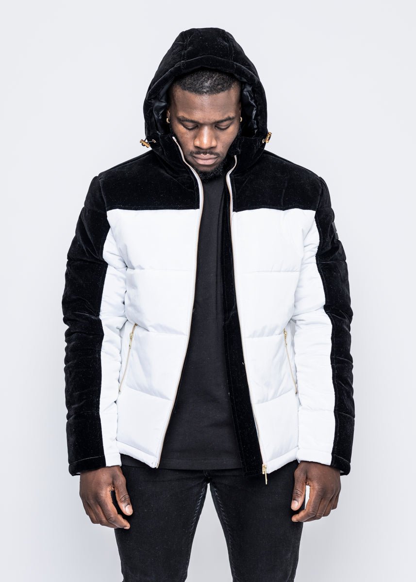 DOWN JACKET - WHITE/BLACK VELVET