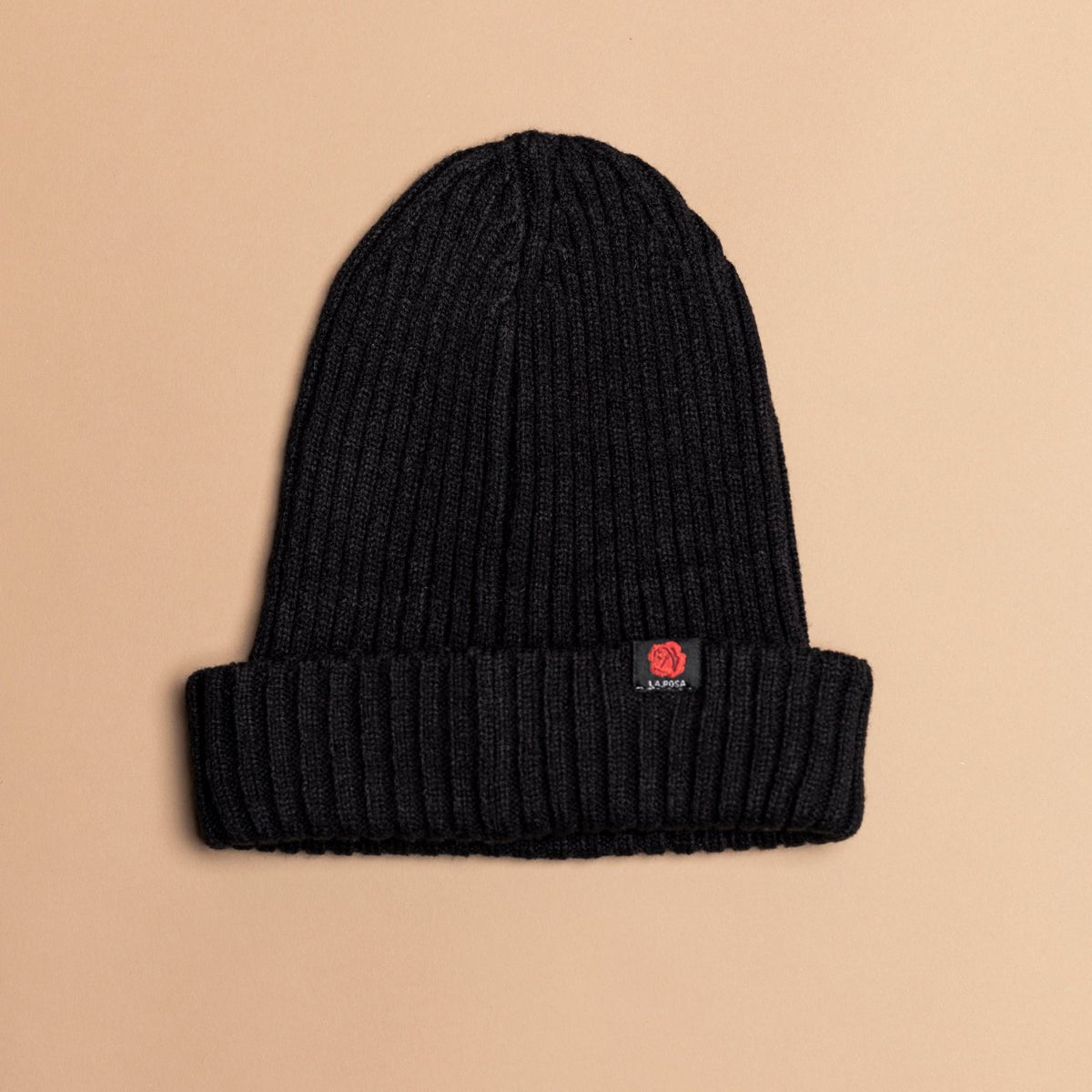 BEANIE 'ROSE WOOL' - BLACK RED - LA ROSA