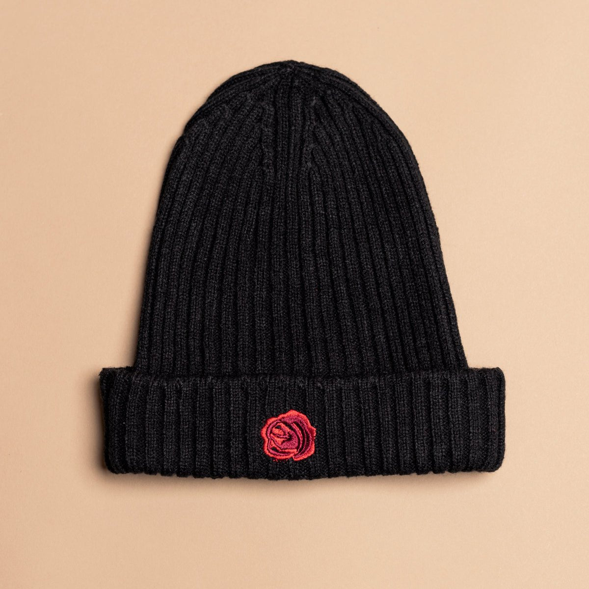 BEANIE 'ROSE WOOL' - BLACK RED - LA ROSA