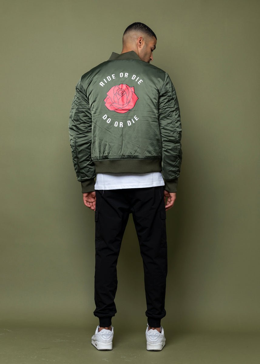 BOMBER JACKET - Green 'RIDE OR DIE' - LA ROSA