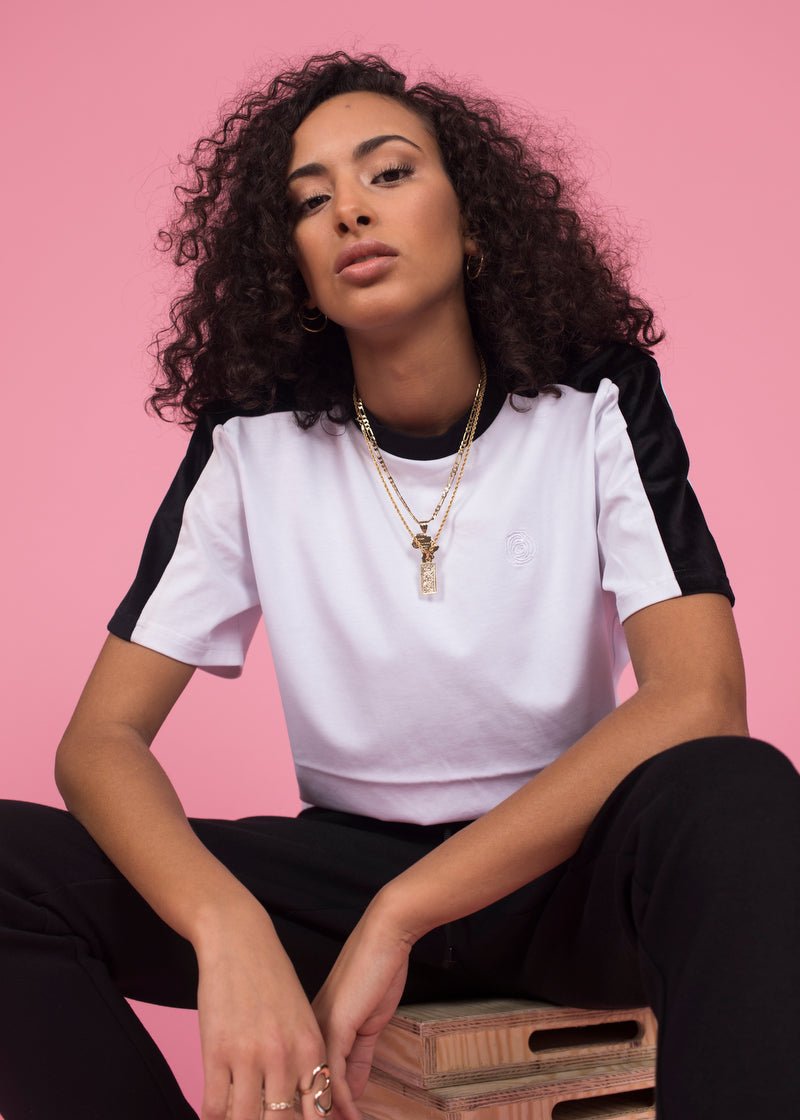 White / Black Velvet Tracksuit - LA ROSA