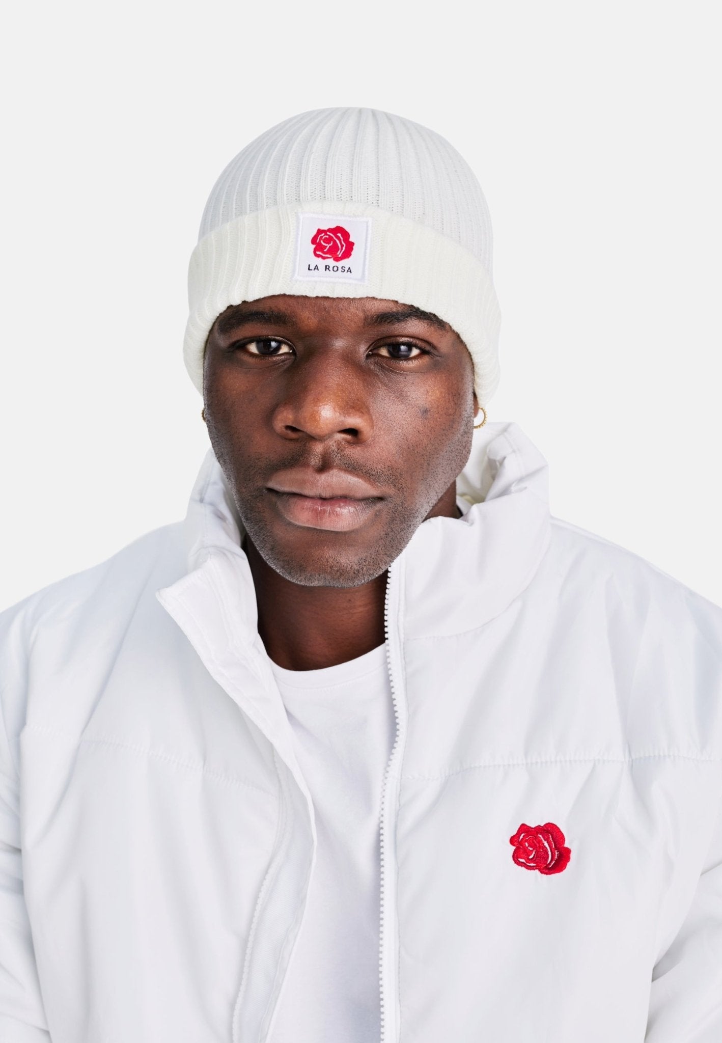 Beanie Rose Wool – All White Logo - LA ROSA