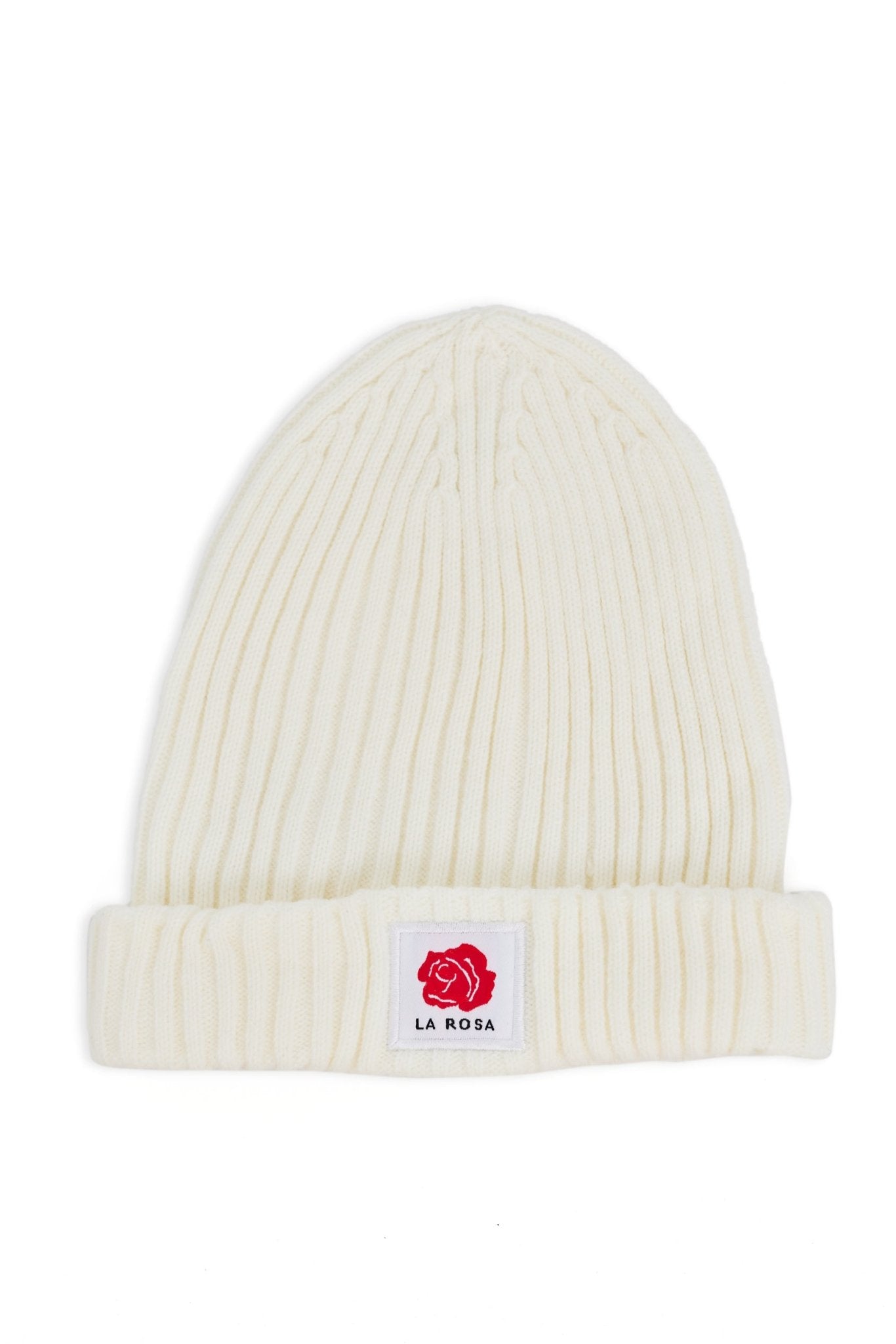Beanie Rose Wool – All White Logo - LA ROSA