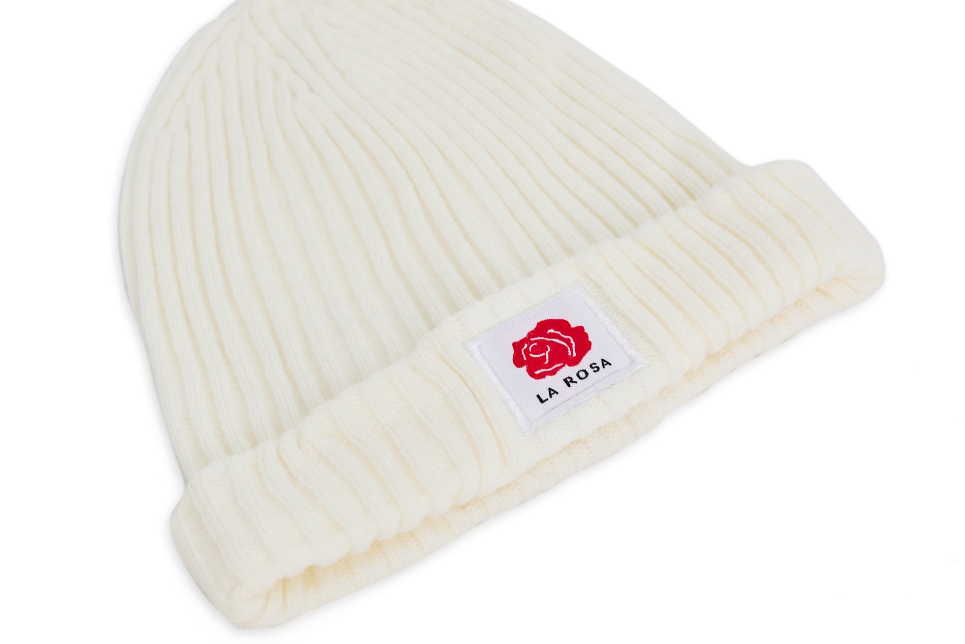 Beanie Rose Wool – All White Logo - LA ROSA
