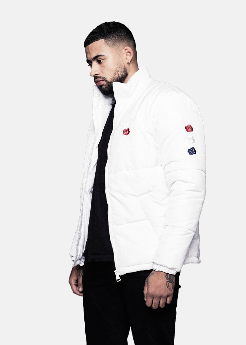 TRIPLE ROSE PUFFER JACKET - WHITE - LA ROSA