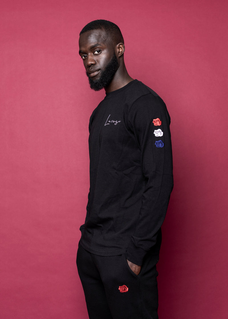 TEE 'TRIPLE ROSE LANGÆRMER' - SORT