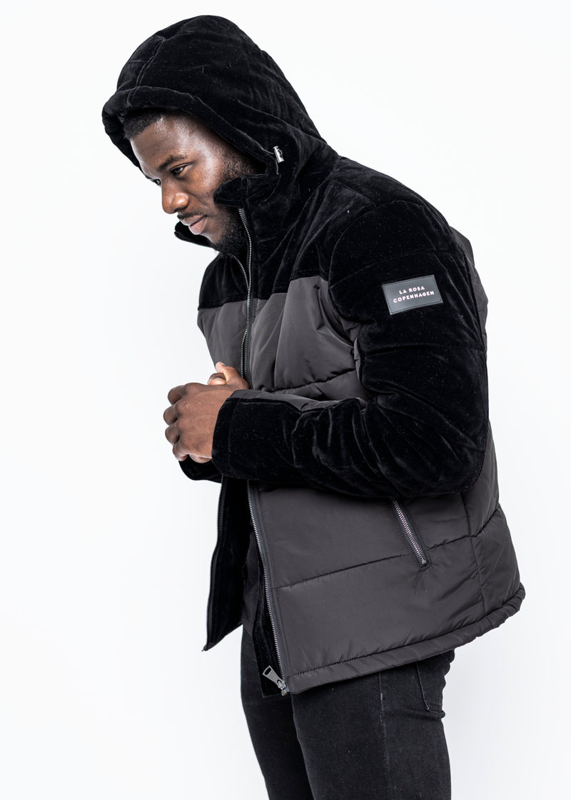 DOWN JACKET - BLACK VELVET GUN METAL ZIPPER