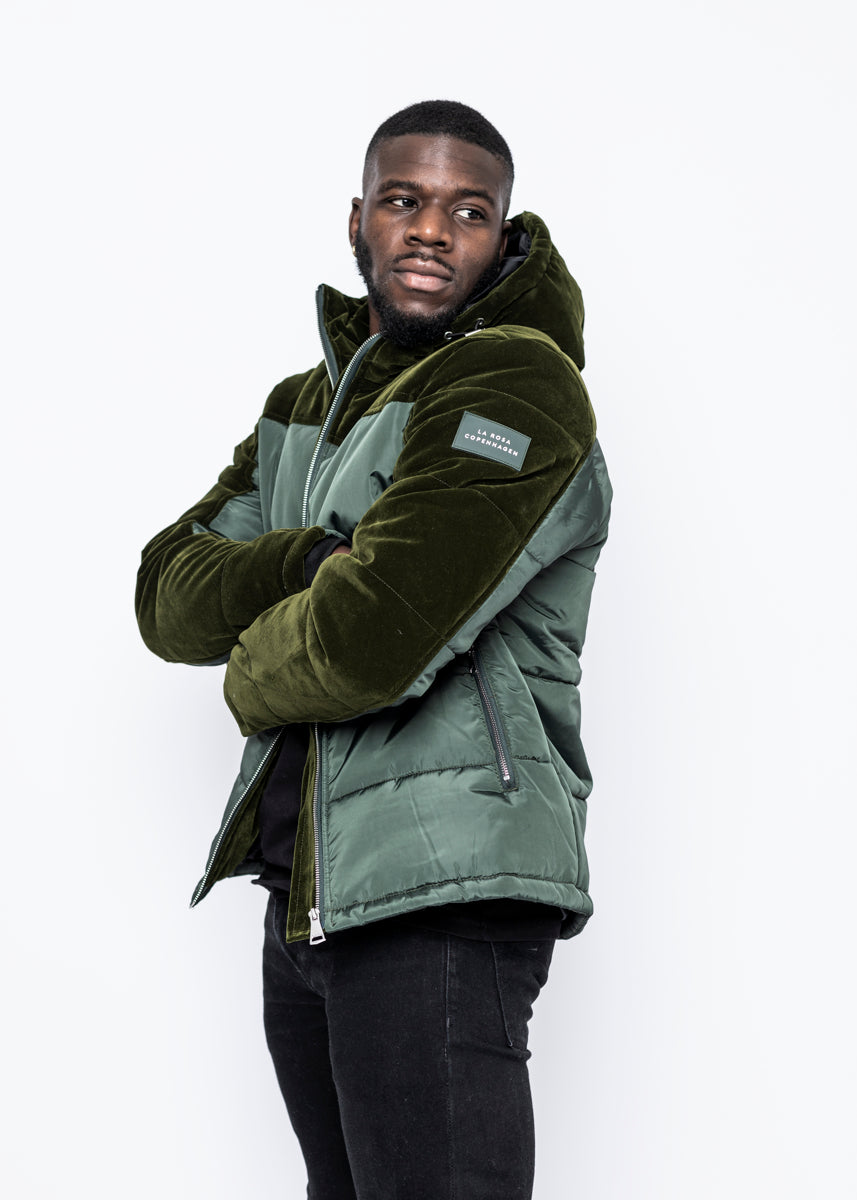 Green velvet puffer on sale jacket