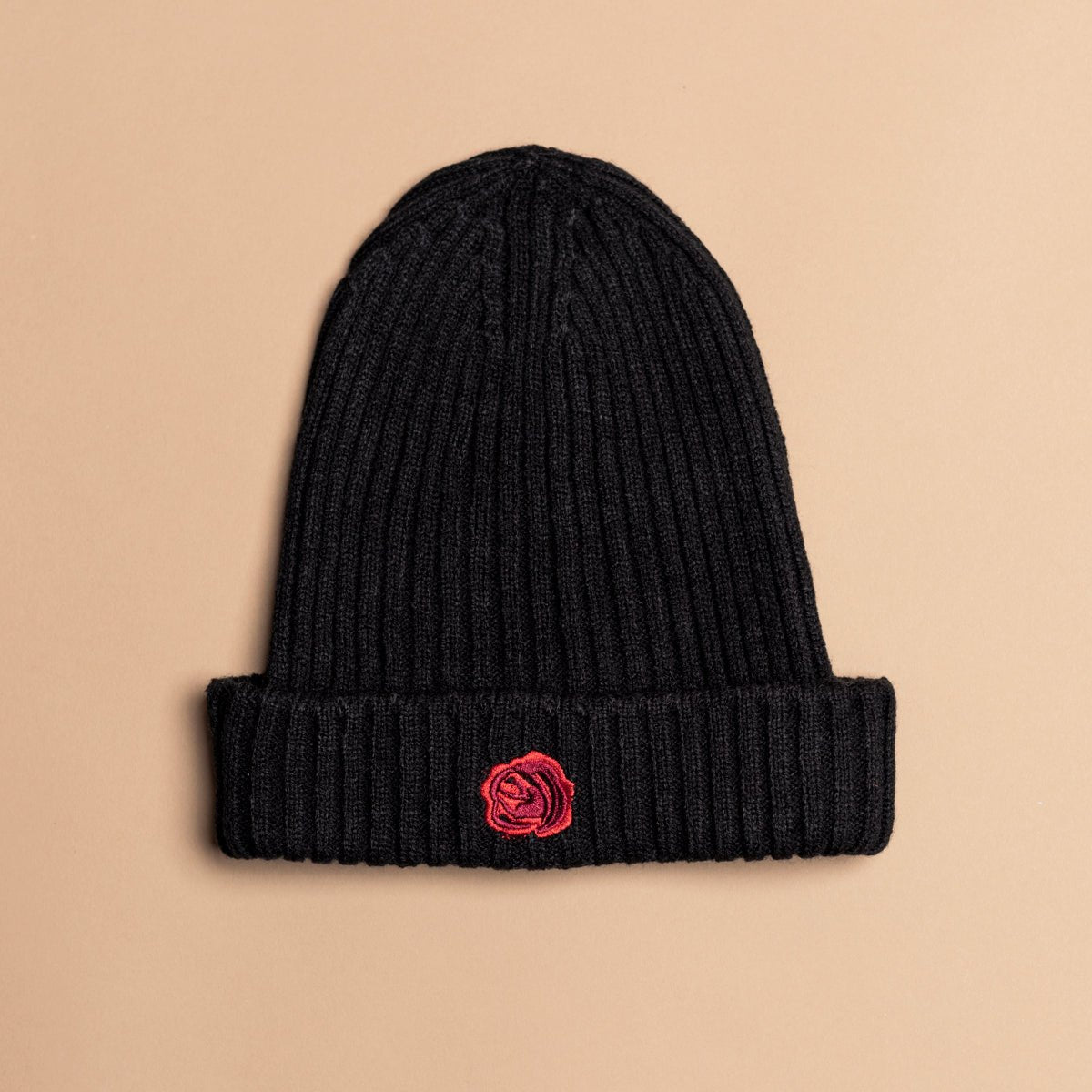 BEANIE 'ROSE WOOL' - BLACK RED - LA ROSA