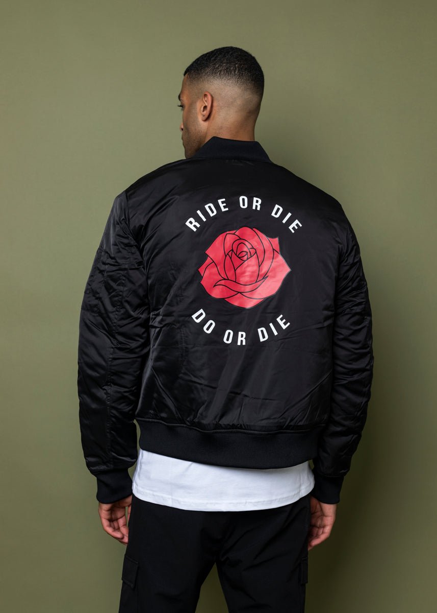 BOMBER JACKET - Black 'RIDE OR DIE' - LA ROSA