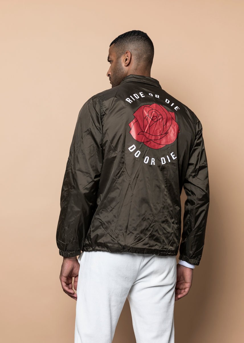 COACH JACKET - Green 'RIDE OR DIE' - LA ROSA