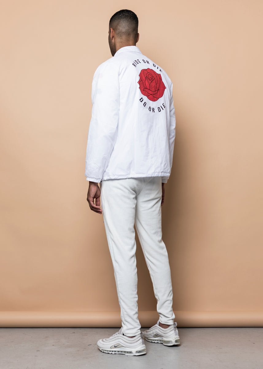 COACH JACKET - White 'RIDE OR DIE' - LA ROSA