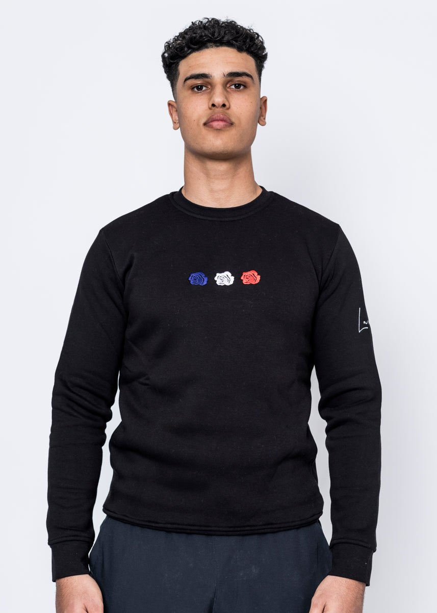 CREWNECK - TRIPLE ROSE BLACK - LA ROSA
