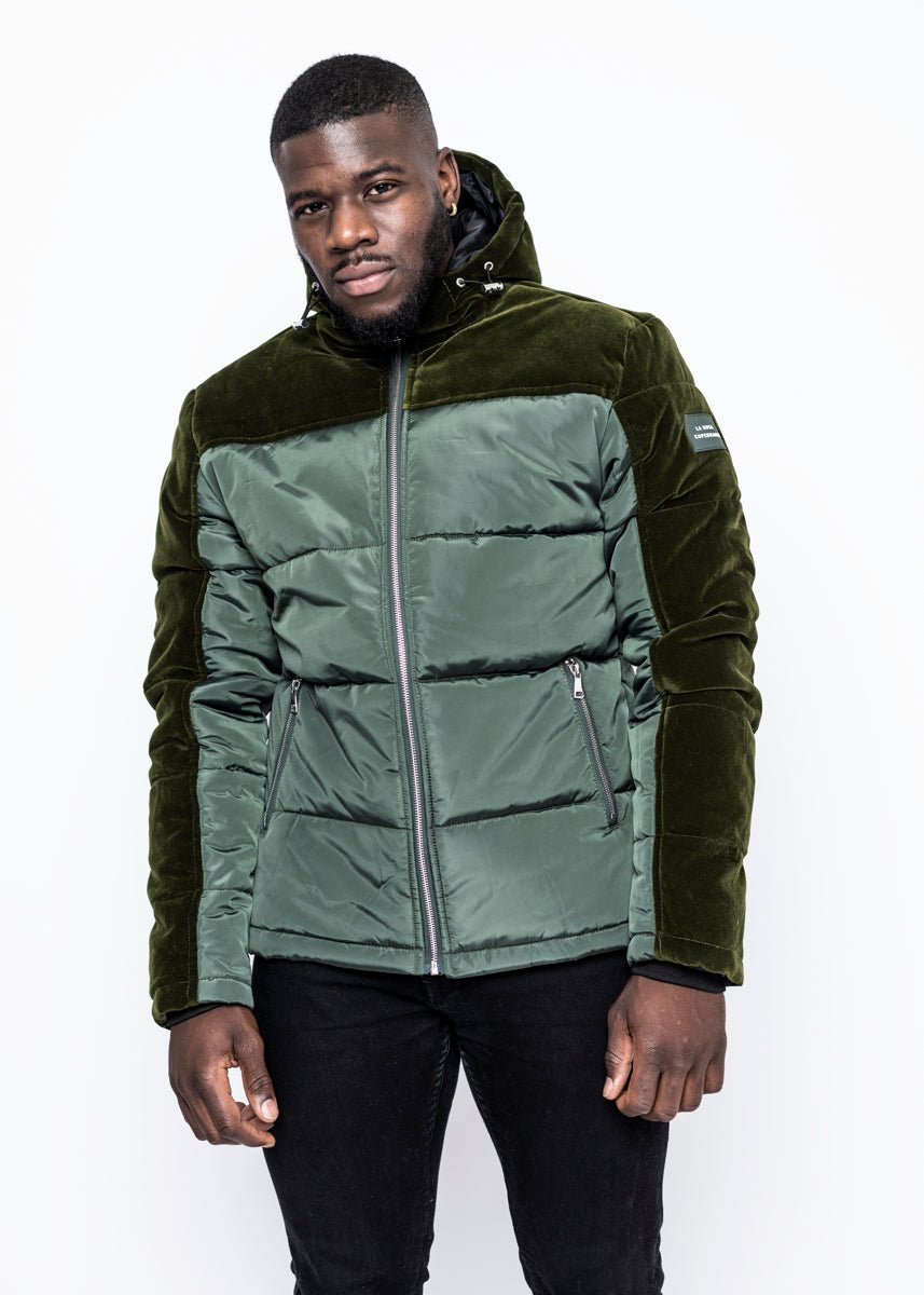 DOWN JACKET - ARMY GREEN VELVET - LA ROSA