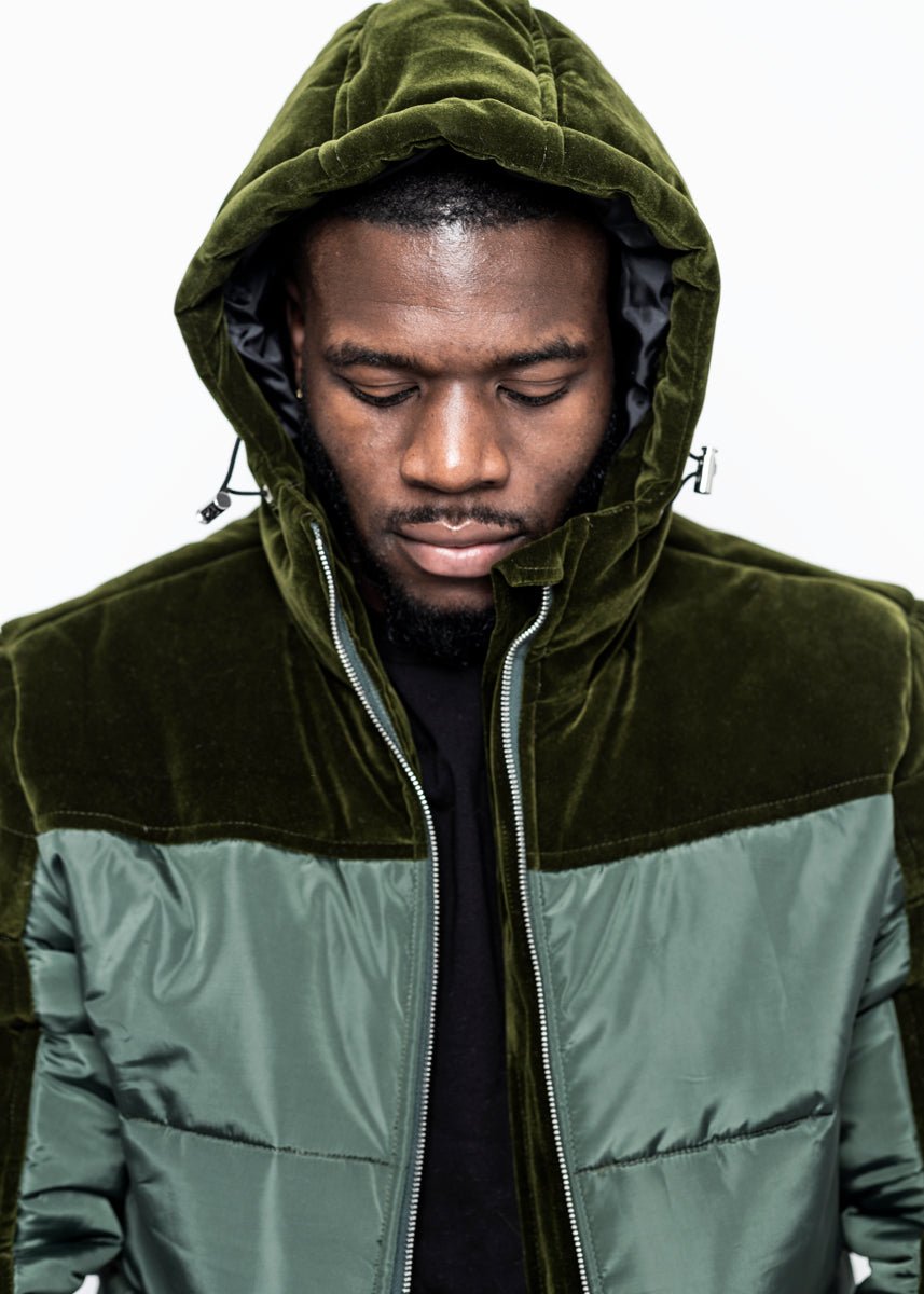 DOWN JACKET - ARMY GREEN VELVET - LA ROSA