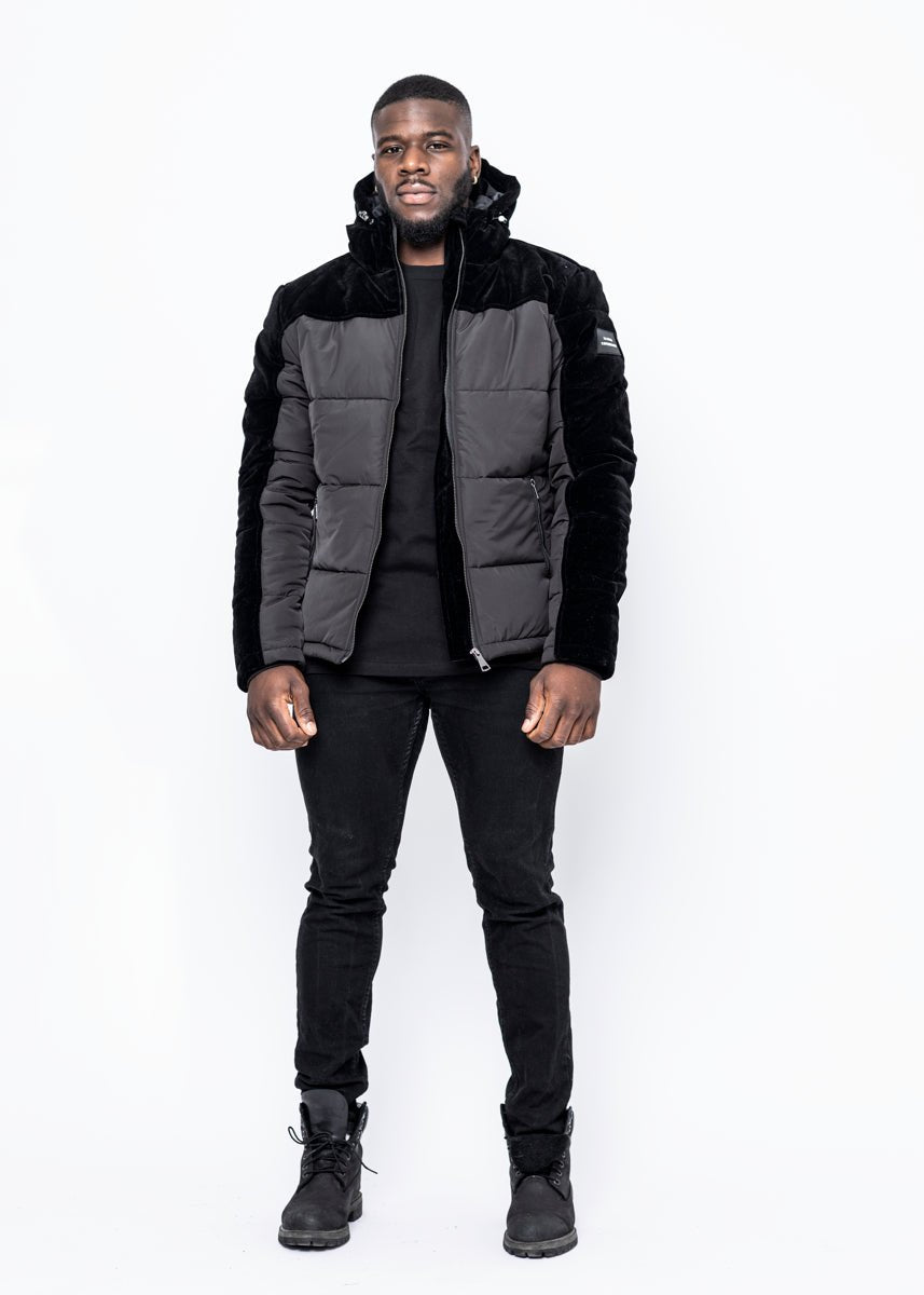 DOWN JACKET - BLACK VELVET GUN METAL ZIPPER - LA ROSA