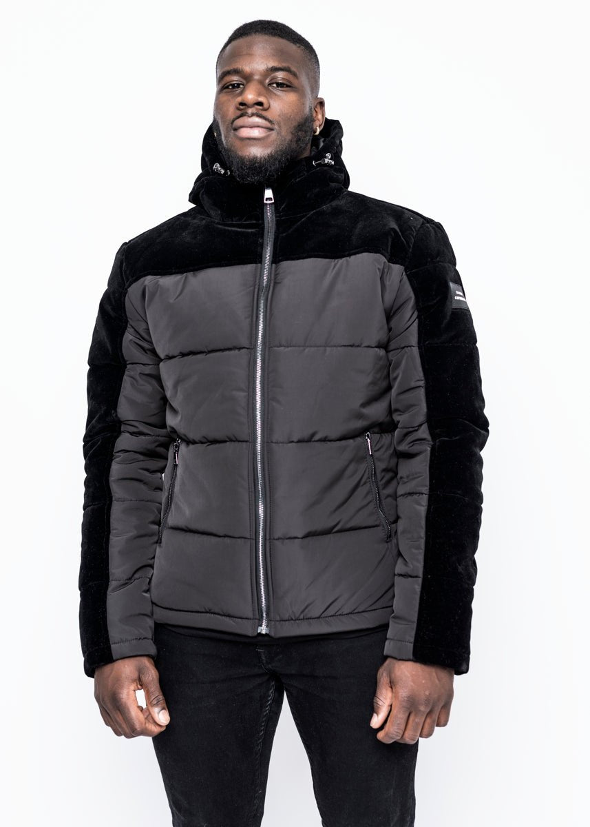 DOWN JACKET - BLACK VELVET GUN METAL ZIPPER - LA ROSA