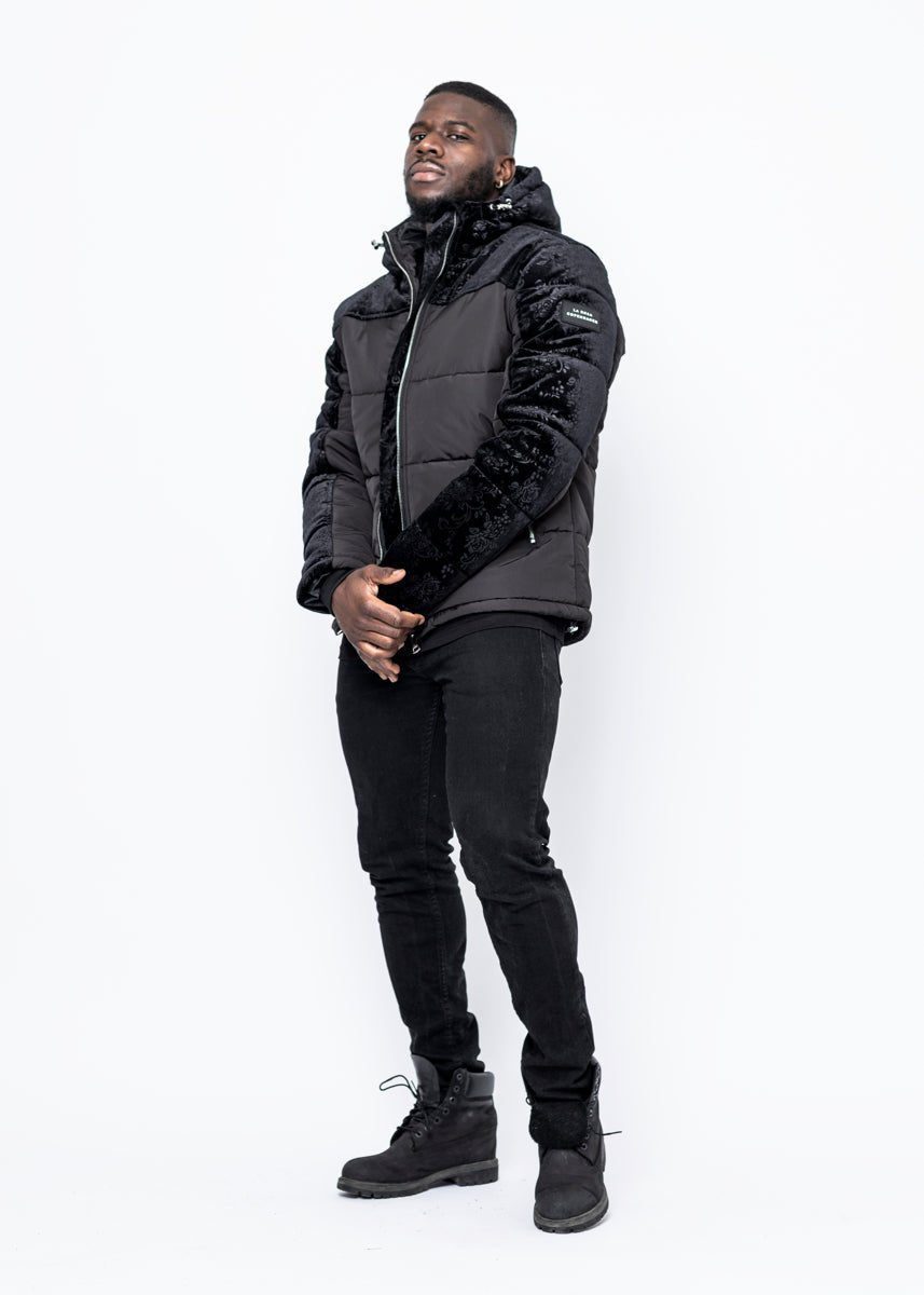 DOWN JACKET - BLACK VELVET PATTERN - LA ROSA